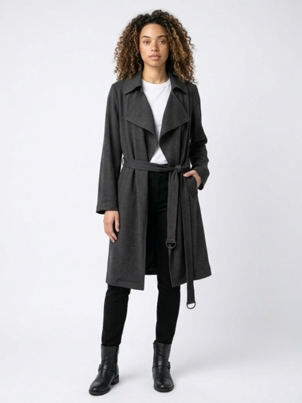 IMAN Black Belted Trench Coat